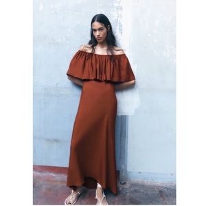 Zara Ruffled linen blend off the shoulder dress